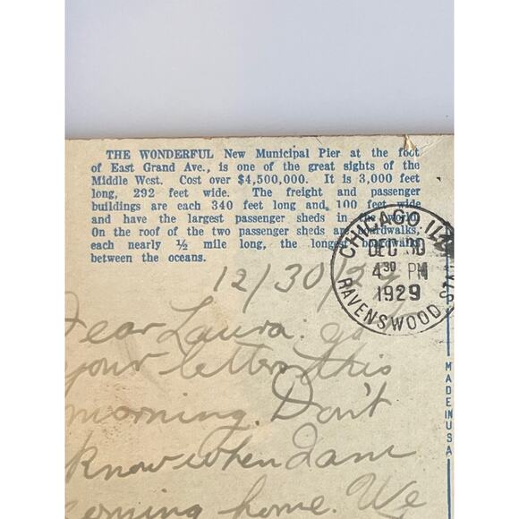 Antique Postcard 1929 Ephemera Navy Pier Frm Municipal Pier Chicago IL Litho SEE - Picture 6 of 6